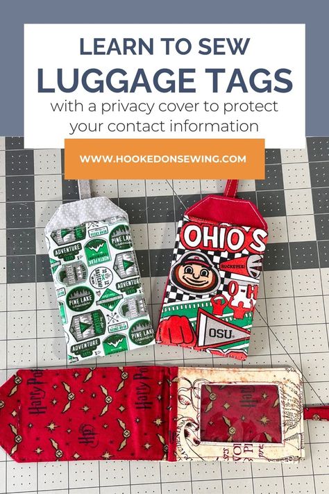 Learn to sew fabric luggage tags with this tutorial and pattern from Hooked on Sewing. Diy Luggage Tag, Fabric Luggage Tags, Luggage Tags Diy, Holiday Hand Towels, Diy Luggage, Fabric Purses, Sewing Projects For Kids, Sewing Tags, Top Sewing Pattern