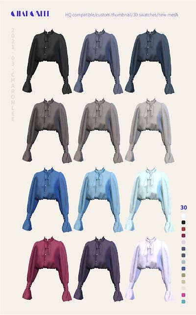 Charonlee: 【Butterfly Knot Satin Shirt】 Sims 4 Cc Open Button Up, Sims 4 Puff Sleeve Top, Sims 4 Cc Open Shirt, Blouse Sims 4 Cc, Cc Shirts Sims 4, Sims 4 Button Up Shirt, Sims 4 Cc Tops Shirts, Sims 4 Cc Butterfly, Sims 4 Cc Blouse