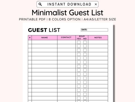 Guest List Template, List Planner, Wedding Planner Printables, Wedding Guest List, Perfect Planner, List Template, Guest List, Inspirational Message, Party Event