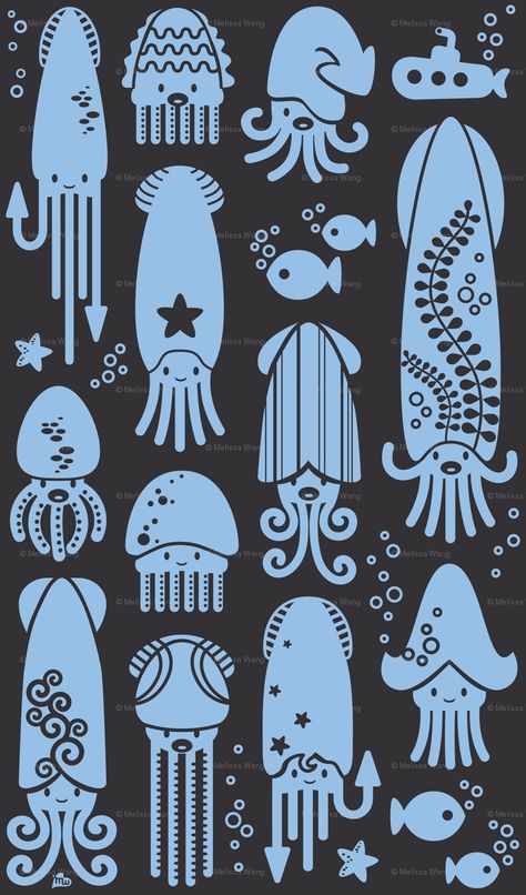 Squid Illustration, Octopus Squid, Sealife, Pics Art, 로고 디자인, Sea Creatures, Jellyfish, Textures Patterns, Octopus