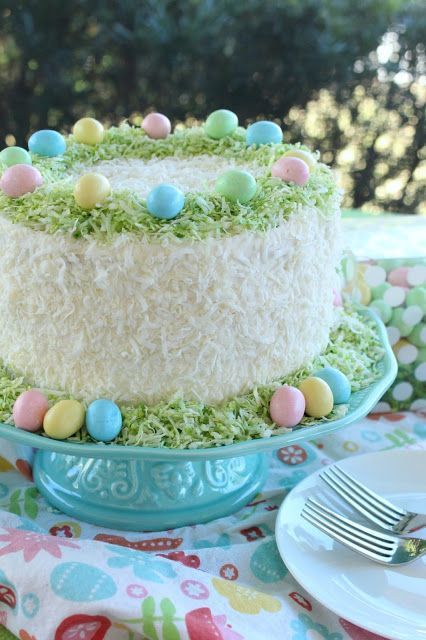 Easter Lemon Coconut Cream Cake by LoveandConfections.com Easter Cake Flavors, Lemon Cake Ideas, Yummy Easter Desserts, Coconut Cream Cake, Easter Sweets, Easter Bunny Cake, Slow Cooker Desserts, Kid Desserts, Lemon Coconut