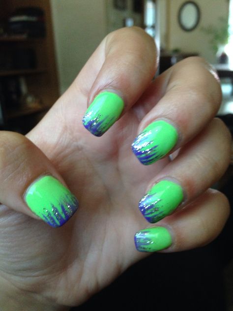 Green And Purple Nail Designs, Light Green Nail Polish, Purple And Silver Nails, Lime Green Nails, Purple Nail Designs, Green Nail Polish, Green Nail, Purple Nail, Silver Nails