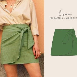 Satin Mini Wrap Skirt, Step By Step Sewing Patterns, Beginner Skirt Pattern, Wrap Top Sewing Pattern Free, Linen Fabric Sewing Ideas, Sewing Patterns Linen, Linen Sewing Ideas, Sewing Wrap Top, Simple Sewing Patterns For Beginners