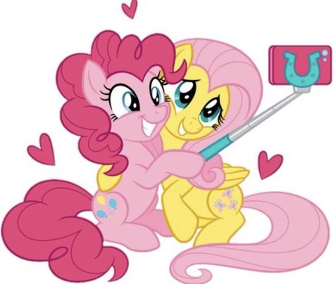 Angel Bunny, Fluttershy Pinkie Pie, Phone Selfie, Pinkie Pie, Simple Background, Fluttershy, Selfie Stick, Cute Design, Ponies