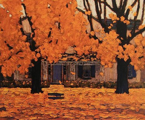 Lawren Harris House in Autumn. The autumns of my childhood in Eastern Canada, brilliant maple leaves. Group Of Seven Art, Group Of Seven Artists, Group Of Seven Paintings, Lawren Harris, Harris House, Tom Thomson, Emily Carr, Landscape Art Prints, Canadian Painters