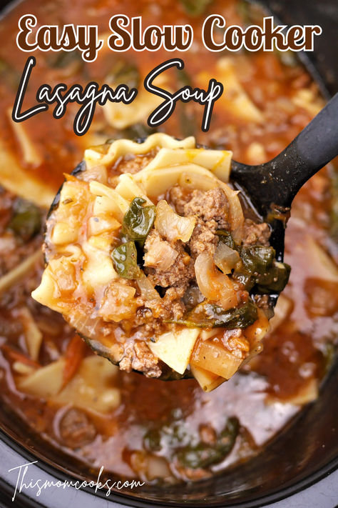 This lasagna soup is even easier to make than traditional lasagna, but has all those classic Italian flavors we love! Dinner Ideas Without Meat, Lasagna Soup Crockpot, Slow Cooker Lasagna Soup, Easy Dinner Sides, Meat And Veggies, Meal Plan For The Week, Crock Pot Slow Cooker Recipes, Crockpot Lasagna, Slow Cooker Lasagna