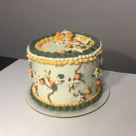 Vintage Fall Cake, October Cakes Birthday, October Cake, Fall Vintage Cake, Cottagecore Bday Cake, Autumnal Birthday Cake, Autumn Cake Decorating, Autumn Decorated Cakes, Orange Vintage Cake