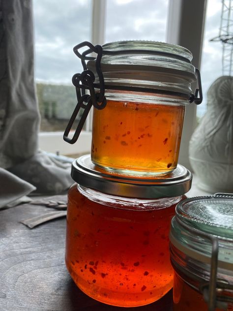 Crab Apple, Cider & Chilli Jelly | Lizzie Baking Bird Crab Apple Cider, Chilli Jelly Recipe, Crab Apple Jelly, Apple Jelly, Foraging Recipes, Jelly Bag, Jelly Recipes, Joy Of Cooking, Crab Apple