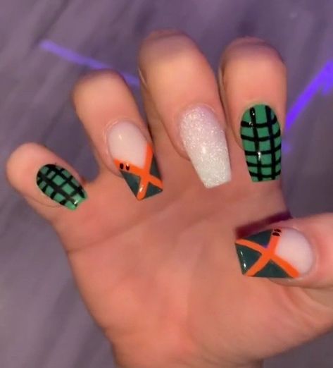 Bakugo Nails Design, Mha Inspired Nails, Bakugou Nails Art, Bakugou Nails, Bakugo Nails, My Hero Academia Nails, Mha Nails, Disney Acrylic Nails, Punk Nails