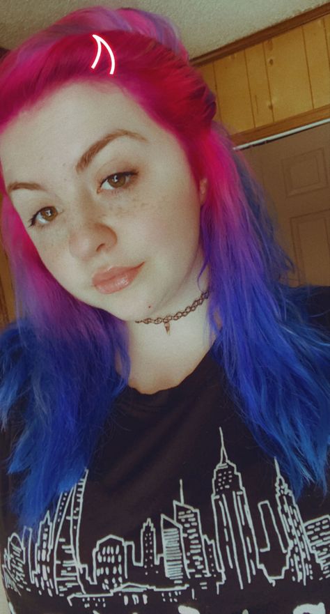 Pride Hair Color, Trans Flag Hair Color, Bi Flag Makeup, Bright Hair Colors Split Dye, Bisexual Flag Makeup, Split Dye Purple And Blue, Pride Hair, Bi Flag, Dye Ideas