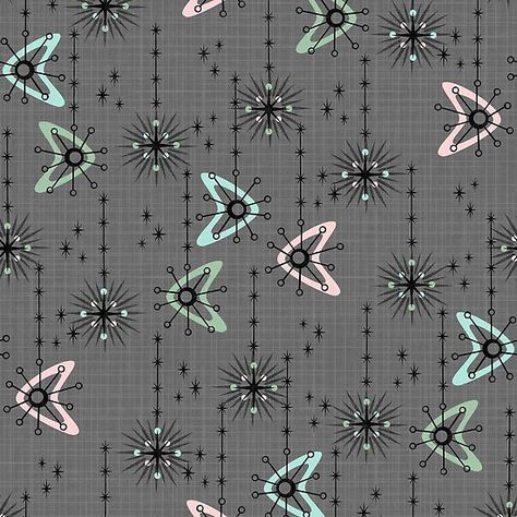 Retro Textiles, Atomic Pattern, 60s Wallpaper, Futuristic Retro, Fabric Patterns Prints, Flower Stencil Patterns, Vintage Shower Curtains, Vintage Design Style, Cloth Patterns