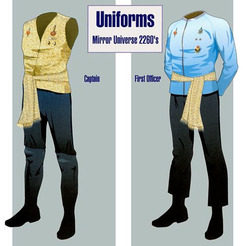 Star Trek: Mirror Universe Captain and First Officer Uniforms Star Trek Mirror Universe, Star Trek Rpg, Star Trek Costume, Mirror Universe, Star Trek Uniforms, Star Trek The Original Series, Starfleet Ships, Star Trek Original Series, Star Trek Images