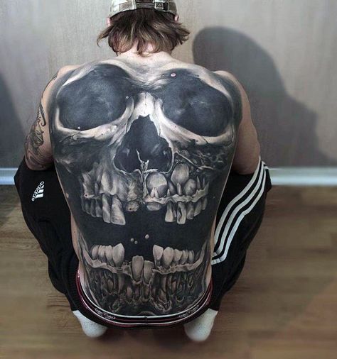 40 Skull Back Tattoo Designs For Men - Masculine Ink Ideas Skull Back Tattoo, Skull Hand Tattoo, Back Piece Tattoo, Men Tattoos Arm Sleeve, Bone Tattoos, Full Back Tattoos, Back Tattoos For Guys, Skull Tattoo Design, Dark Tattoo