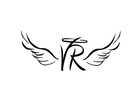 Double R/halo sun ray! Angel Wings Initial Tattoo, Dave Mathews, Halo Tattoo, Guardian Angel Tattoo, Remembrance Tattoos, Angel Wings Tattoo, Wing Tattoo, Geniale Tattoos, Initial Tattoo