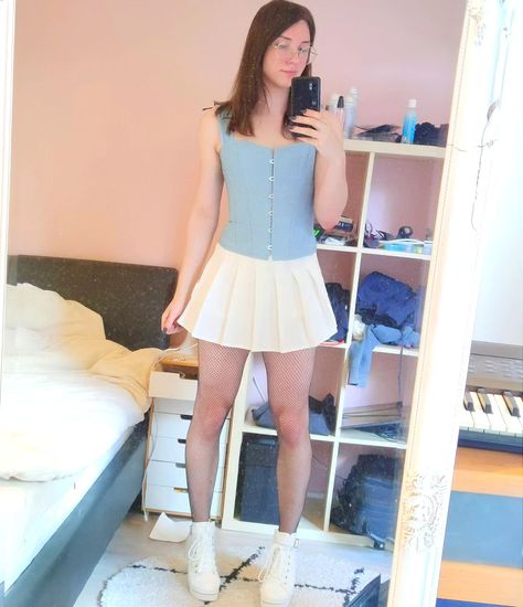 Two posts in one month??? 😮 Well, it looks like summer has finally started a bit in the Netherlands, and I got the perfect cute summer outfit for it 😊💕 What do you think about this high heeled sneakers - mini tennis skirt - fishnets - corset combination? Let me know if you have other suggestions for me this summer 💕 #crossdressing #m2f #mtf #feminization #crossdresser #transgirl #transgender #fembois #crossdress #trans #genderbender #boyorgirl Trans Outfit, Heeled Sneakers, Mini Tennis Skirt, Cute Summer Outfit, High Heel Sneakers, Cute Summer Outfits, One Month, Tennis Skirt, Summer Outfit