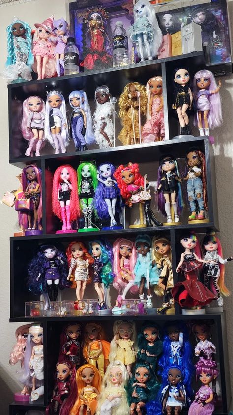 Display Dolls Ideas, Doll Collection Display, Clay Snakes, Barbie Organization, Doll Storage, Doll Room, Toy Display, Rainbow Fashion, Doll Display