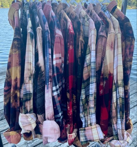 Bleached Flannels, Flannel Upcycle, Red Wasps, Flannel Shirt Refashion, Bleached Flannel Shirt, Bleached Flannel, Flannel Friday, Flannel Hoodie, Sewing To Sell