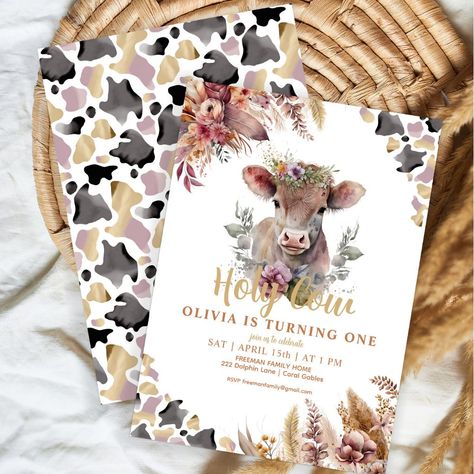 Cow Invitations, Cow 1st Birthday, Cow First Birthday, Birthday Cow, Birthday Style, Animal Birthday Invitation, Cow Birthday, Farm Animal Birthday, Birthday Invites