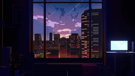 anime style background scenery of a room with open window in the city, evening scene with shooting star seamless loop Anime Style Background, Background Scenery, Style Background, Free Stock Video, Open Window, Shooting Star, Shooting Stars, Anime Style, Stock Video