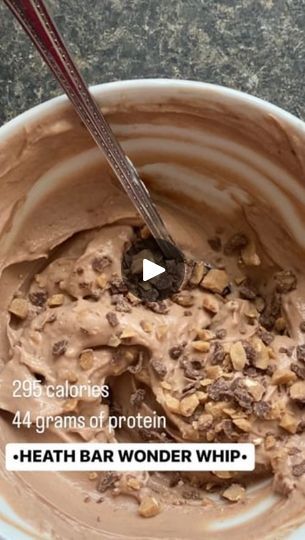 5.1K views · 103 reactions | SHARE + SAVE this reel! Heath Candy Bar Wonder Whip 3/4 c Fage Greek Yogurt 1 Scoop chocolate shake (protein will vary based on what you use) 1 TB pb fit Splash of water Whisk. Add 2 tsp crushed Heath bar on top You can lose weight without feeling deprived! I run online faith based accountability groups every month to help women get consistent with exercising and making delicious food they actually enjoy! Everything is done virtually. PM to learn more! #superfood #weightlosshacks #highproteinrecipes #easyrecipes #homeschoolmom #momswholift #christianmom #christianwife #christianweightloss #eatmoredessert #shakeologyrecipes #down100lbs #nobake #nobakedessert #sweetooth #candybarideas | Jessica Richards | Jessica Richards · Original audio Heath Candy, Heath Candy Bar, Heath Bars, Chocolate Shake, Ww Desserts, Protein Smoothie, Keto Snacks, Protein Shakes, High Protein Recipes