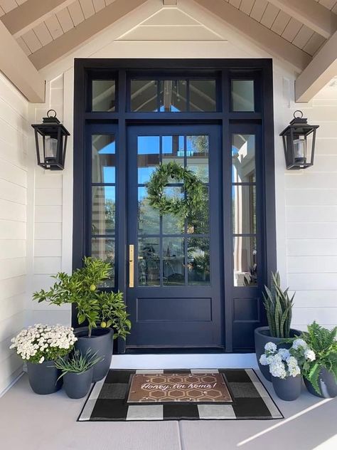 Front Door Styling Ideas, Front Entry Door With Sidelights, Small Front Door Ideas, Window Over Front Door, Side Door Entrance Ideas, Entryway Ideas With Stairs Entry Foyer, Portico Entry, Entry Door With Sidelights, Traditional Front Doors