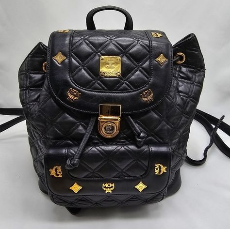 Preloved MCM backpack Mcm Backpack, Mcm Handbags, Quilted Backpack, Gold Hardware, Dust Bag, Backpacks, Handbags, Signs, Fashion Trends