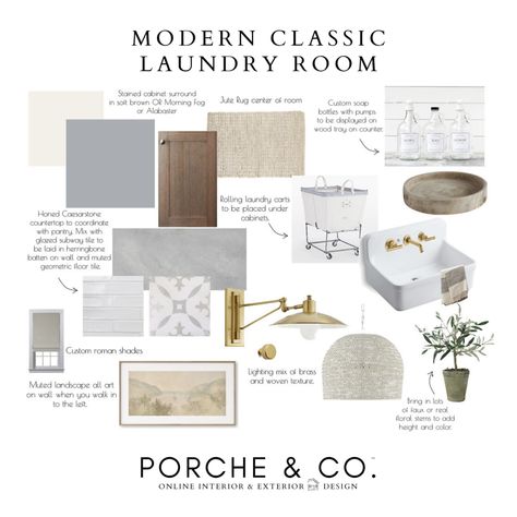 E-Design Client Feature :: Modern Classic Laundry Room Design - 2D Vision Board Package :: Porche & Co. — Porche & Co. Classic Laundry Room, Board Ideas For Bedroom, Room Overview, Home Decor Mood Board, Transitional Laundry Room, Board Design Ideas, Laundry Room Tile, Patterned Wall Tiles, Decor Mood Board