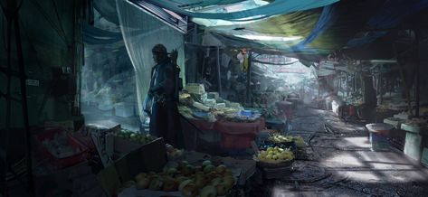 ArtStation - Market scene , Llia Yu Underground Market, Larp Ideas, Market Scene, Arte Steampunk, Apocalypse Art, Underground Cities, Fiction Idea, Game Environment, Environment Art