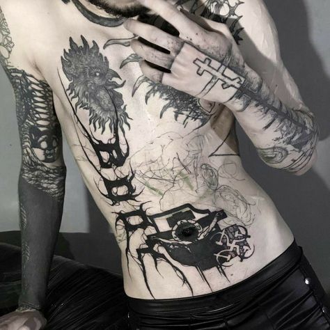 Aesthetic Tattoo Ideas, Cyberpunk Tattoo, 15 Aesthetic, Torso Tattoos, Head Tattoos, Aesthetic Tattoo, Dark Tattoo, Dope Tattoos, Blackwork Tattoo