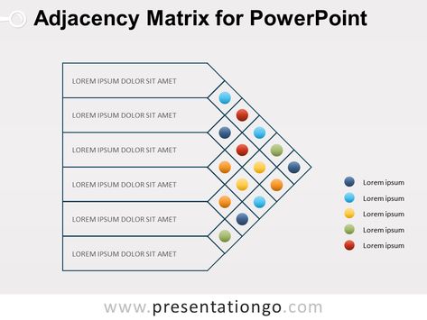 Free Adjacency Matrix Diagram for PowerPoint Adjacency Matrix Architecture, Adjacency Diagram, Morph Powerpoint, Matrix Diagram, Work Strategies, Bubble Diagram Architecture, Function Diagram, Matrix Design, Relationship Diagram