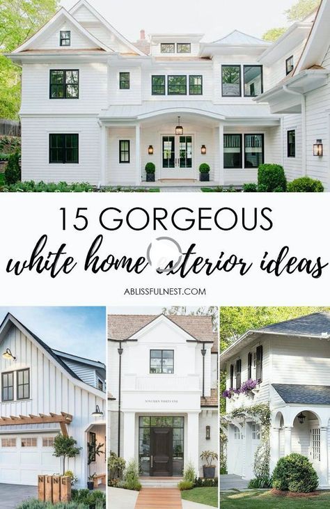 ✓ These are the most gorgeous white homes and great tips and ideas to make white paint for your exterior work for the style of home you have. exterior house colors with stone, exterior house colors with brown roof, exterior house colors 2022, exterior house colors 2023 trends..!! White Home Exterior, Home Exterior Ideas, White Homes, White Exterior Paint, Exterior House Colors Ranch Style, White Exterior Houses, Exterior House Colors Combinations, House Paint Color Combination, Colors Combinations