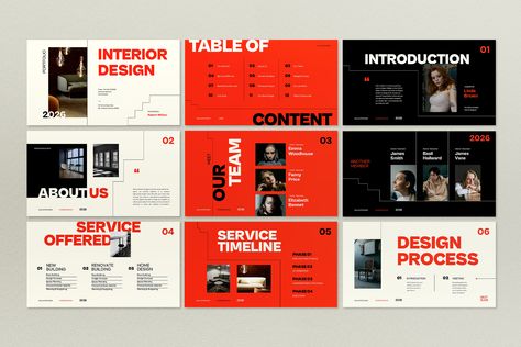 Price Red And Black Interior Design, Ppt Layout Design, Minimalist Presentation Design, Interior Design Powerpoint, Presentation Design Ideas, Red Layout, Brand Guidelines Design, Mẫu Power Point, Keynote Design