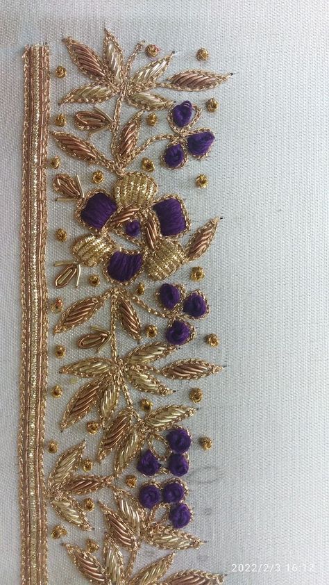 Zardosi Embroidery Border Designs, Zardosi Embroidery Designs, Hand Work Zardosi Border, Zardosi Embroidery Motif, Zardozi Embroidery Designs, Zardosi Embroidery, Gold Work Embroidery, Zardosi Work, Hand Work Design