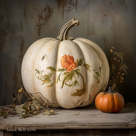 Halloween Pumpinks, Veggie Arrangements, White Pumpkin Painting Ideas, Pumpkin Painted, Decoupage Pumpkins, Kraft Singles, Elegant Pumpkins, Painting Pumpkins, Fall Pumpkin Crafts