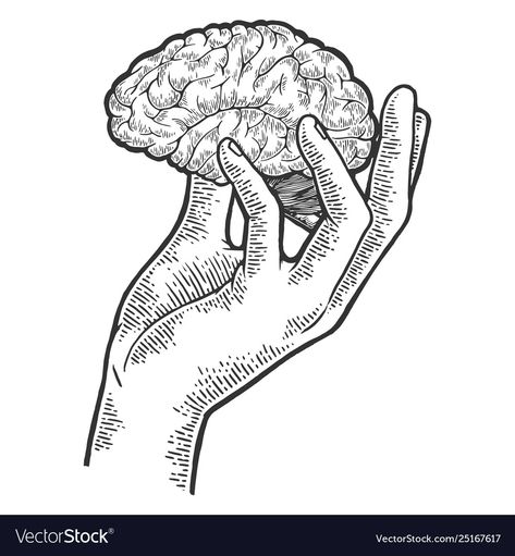 Brain Vector, Brain Tattoo, Brain Illustration, File Decoration Ideas, Hippie Painting, Drawing Exercises, Line Work Tattoo, Hand Sketch, Human Brain