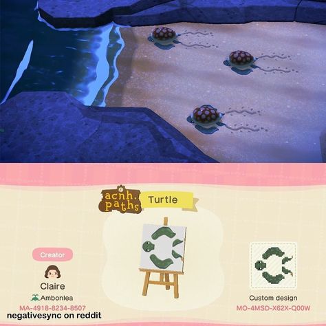 ✨Animal Crossing Patterns ✨ on Instagram: “Use the shell stool to make cute sea turtles! Can’t catch a snapping turtle? No problem. ✨Credit✨ Negativesync on reddit ✨ Tags ✨ #acnh…” Animal Crossing 3ds, Animal Crossing Funny, Ac New Leaf, Animal Crossing Guide, Snapping Turtle, Animal Crossing Qr Codes Clothes, Animal Crossing Wild World, Qr Codes Animal Crossing, Animal Crossing Villagers