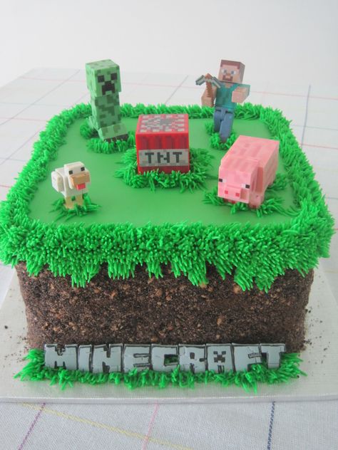 Minecraft Dort, Minecraft Torte, Minecraft Grass Block, Pastel Minecraft, Grass Block, Bolo Minecraft, Fondant Letters, Minecraft Birthday Cake, Karakter Minecraft