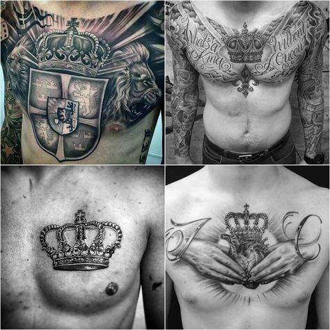 crown tattoo - crown tattoos for guys - king crown tattoo on chest. Explore more Tattoo ideas on positivefox.com #collage #couplecrowntattoos #crowntattoo #kingcrowntattoo #queencrowntattoos #tattooideas #tattoomoodboard #tattoos Crown Tattoo On Chest, Tattoo Ideas On Chest, King Tattoo Ideas, Crown Meaning, Simple Crown Tattoo, King Of Hearts Tattoo, Crown Finger Tattoo, Tattoo King, Crown Tattoo Men