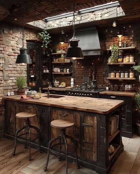 French Chateau Kitchen, Industrial Loft Kitchen, Loft Kitchens, Barrel Tables, Winery Ideas, French Vineyard, French Style Kitchen, Rustic Industrial Kitchen, Distressed Wood Furniture