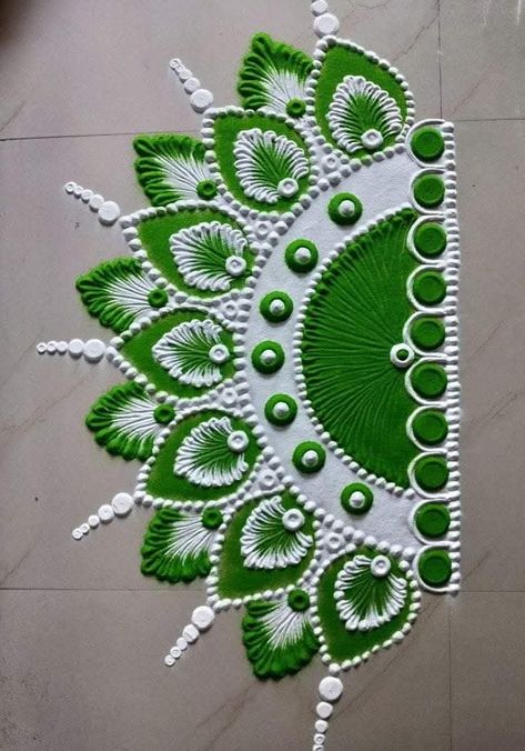 Rangoli Designs Semi Circle, Rangoli Designs With Flower, Sathiya Design Rangoli, Semicircle Rangoli Designs, Circle Rangoli Designs Diwali, Half Rangoli Designs, Semi Circle Rangoli Designs, Half Circle Rangoli Designs, Simpal Rangoli Designs