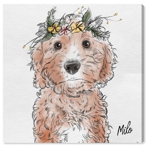 Flower Crown Custom Pet Portrait | Oliver Gal Wall Art Animal Flower Crown, Doodle Logo, Oliver Gal Art, Personalized Canvas, Portrait Wall, Dog Holiday, Watercolor Pencils, Personalized Wall Art, Oliver Gal