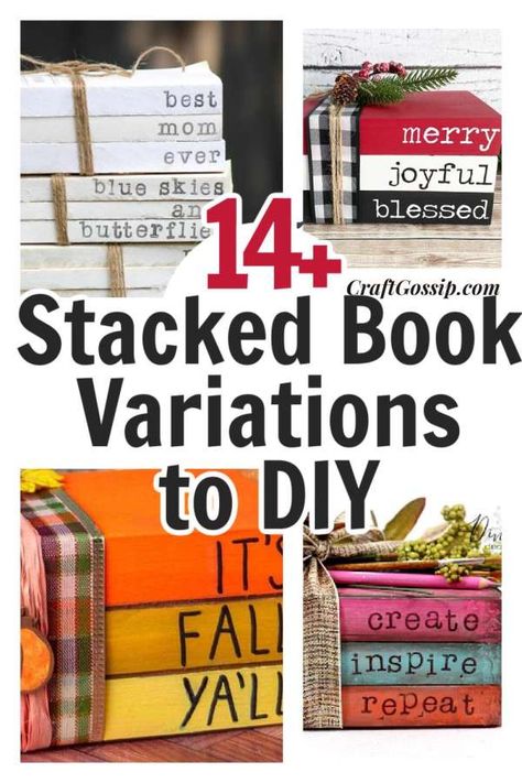 Painted Book Stacks Diy, Stamped Book Stacks Diy, How To Make Book Stacks, Mini Wood Book Stacks Diy, Christmas Book Stacks Diy, Wooden Book Stacks Diy, Book Stack Ideas, Christmas Book Stacks, Diy Stacked Books