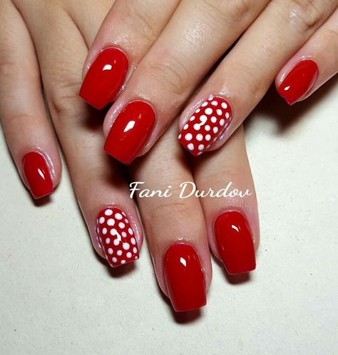 Wedding Nails Red And White, Red And White Polka Dot Nails, Nails With White Dots, Tiger Stripe Nails, Dot Nail Art Designs, Ladybug Nails, Nails With White, Red And White Nails, Dot Nail Designs