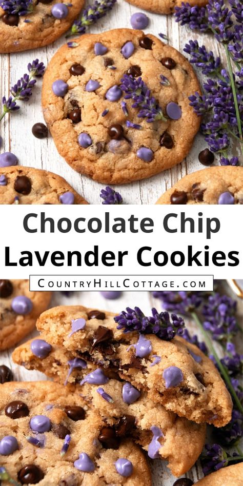 Lavender Chocolate Chip Cookies, Lavender Macarons Recipe, Things To Make With Lavender, Witchy Food Recipes, Lavender Recipes Baking, Lavender Baked Goods, Cottagecore Cookies, Baked Goods Ideas, Herbal Cookies