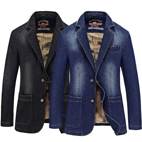 Blazer With Jeans Men, Fitted Jean Jacket, Slim Fit Coat, Denim Jacket Fashion, Jean Jacket Men, Denim Suit, Cheap Jacket, Men's Jackets, Denim Blazer