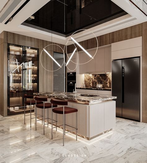 Luxury Mansions Interior Kitchen, Luxury Kitchen Island Design, Luxury Apartment Interior Penthouses, Kitchen Behance, Luxury Apartment Interior, Mansions Interior, Luxury Kitchen Island, Luxury Mansions Interior, Luxury Mansions