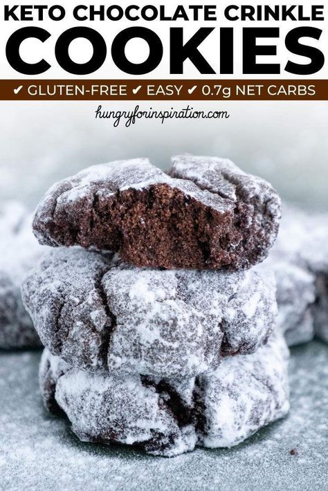 These Keto Chocolate Crinkle Cookies are a chocolate lovers dream come true! Super rich & chocolaty while healthy & keto-friendly with only 0.7g net carbs per cookie. #keto #ketodiet #ketorecipes #ketodessert #ketogenic #ketogenicdiet #lowcarb #lowcarbrecipes #lowcarbdessert #christmascookies Keto Chocolate Mug Cake, The Best Keto Recipes, Keto Christmas Cookies, Best Keto Recipes, Keto Cookie Recipes, Keto Holiday, Keto Christmas, Chocolate Crinkle Cookies, Keto Friendly Desserts