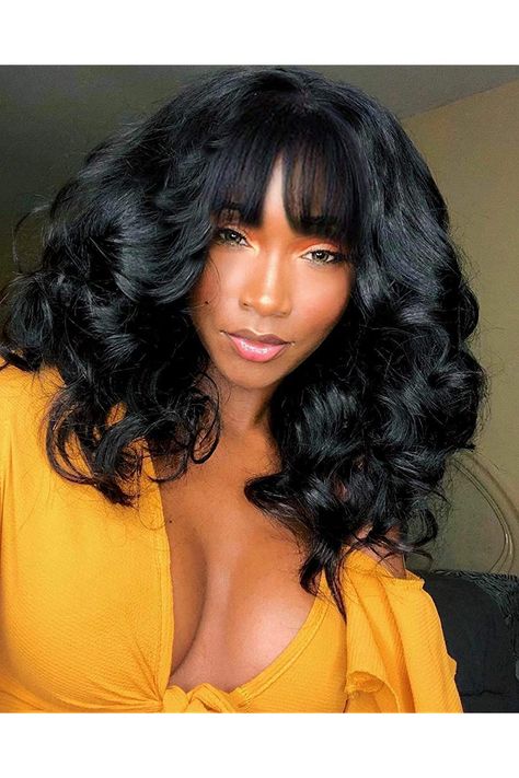 beafay Human Hair Wigs with Bangs Body Wave None Lace Front Wigs 100% Brazilian Virgin Human Hair Wigs 130?nsity Glueless Remy Human Hair for Black Women Natural Color 18 inch Blond Rose, Medium Hair Styles For Women, Smink Inspiration, Short Wigs, Remy Human Hair, Hair Bundles, Prom Hair, Weave Hairstyles, Textured Hair