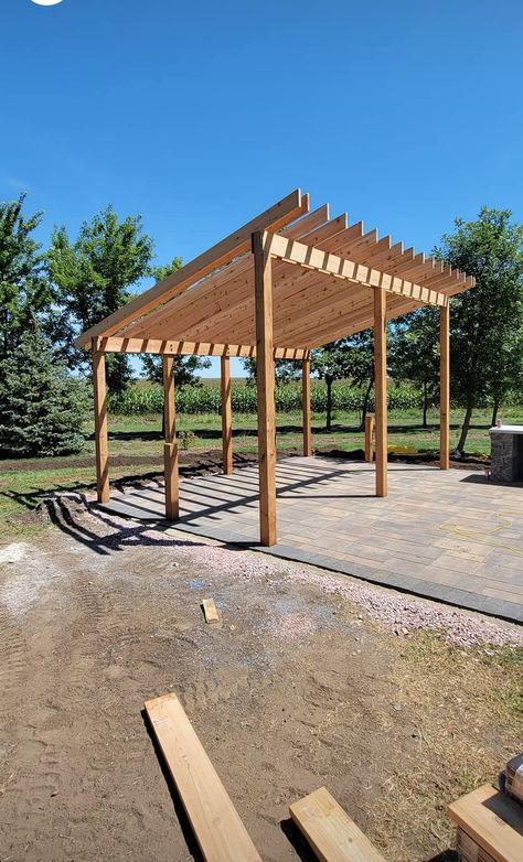 Sloped Pergola, Lean To Pavilion, Patio Roof Extension Ideas, Timber Frame Pavilion, Pool Shed, Pergola Carport, Outdoor Grill Station, Carport Designs, Backyard Gazebo