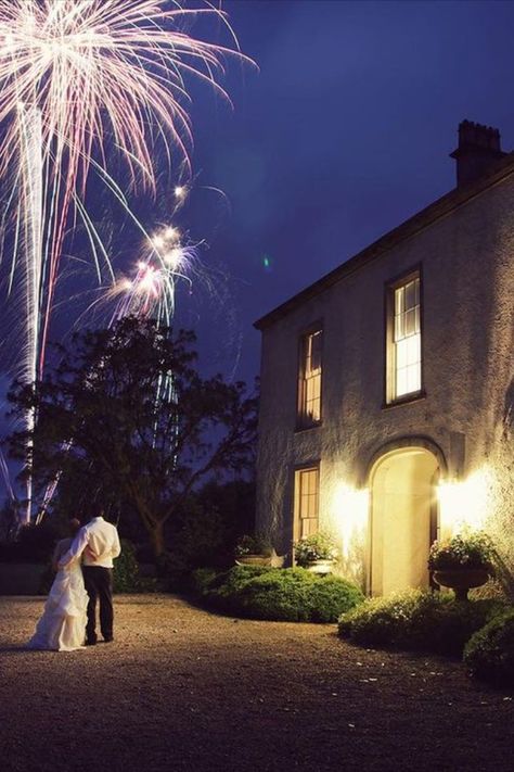 Fireworks in the sky over bride and groom at The Matara Centre Wedding Venue in Gloucestershire. A Country Wedding, English Manor Houses, New Years Eve Wedding, New Years Eve Weddings, Cotswolds Wedding, Eco Wedding, Winter Wedding Ideas, Unique Wedding Venues, Country Weddings